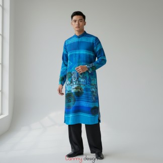 Men-s traditional Vietnamese long tunic in 16 traditional gongs